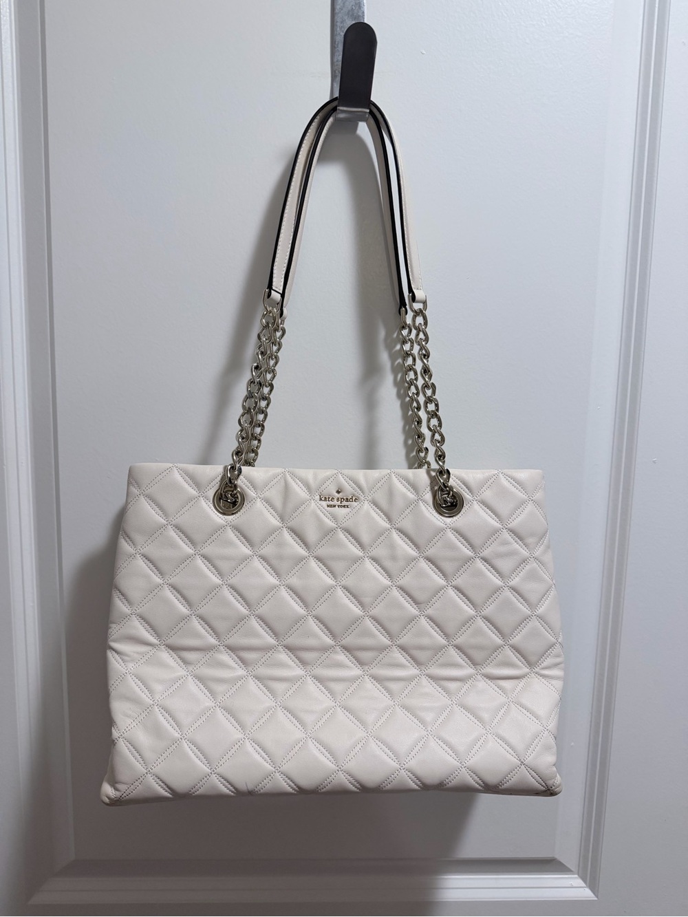 Kate Spade Quilted Chain-Handle Tote in Cream